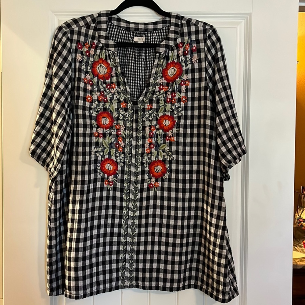 Kyla Seo Gingham floral short sleeve shirt